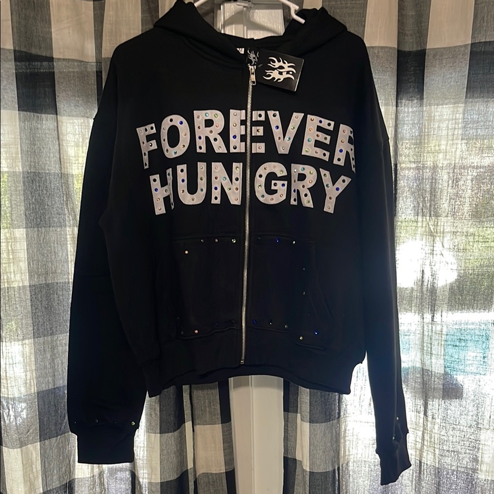 Men’s Forever Hungry Rhinestone Jacket – Size M / Black / NWT - Picture 6 of 7
